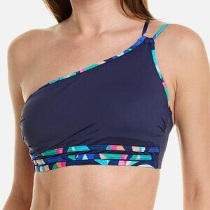 La Blanca Navy One-Shoulder Swim Top with Multicolor Strap Detail Size 10 - NWT